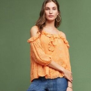 EUC Anthropologie - cold shoulder embroidered peasant blouse, size L